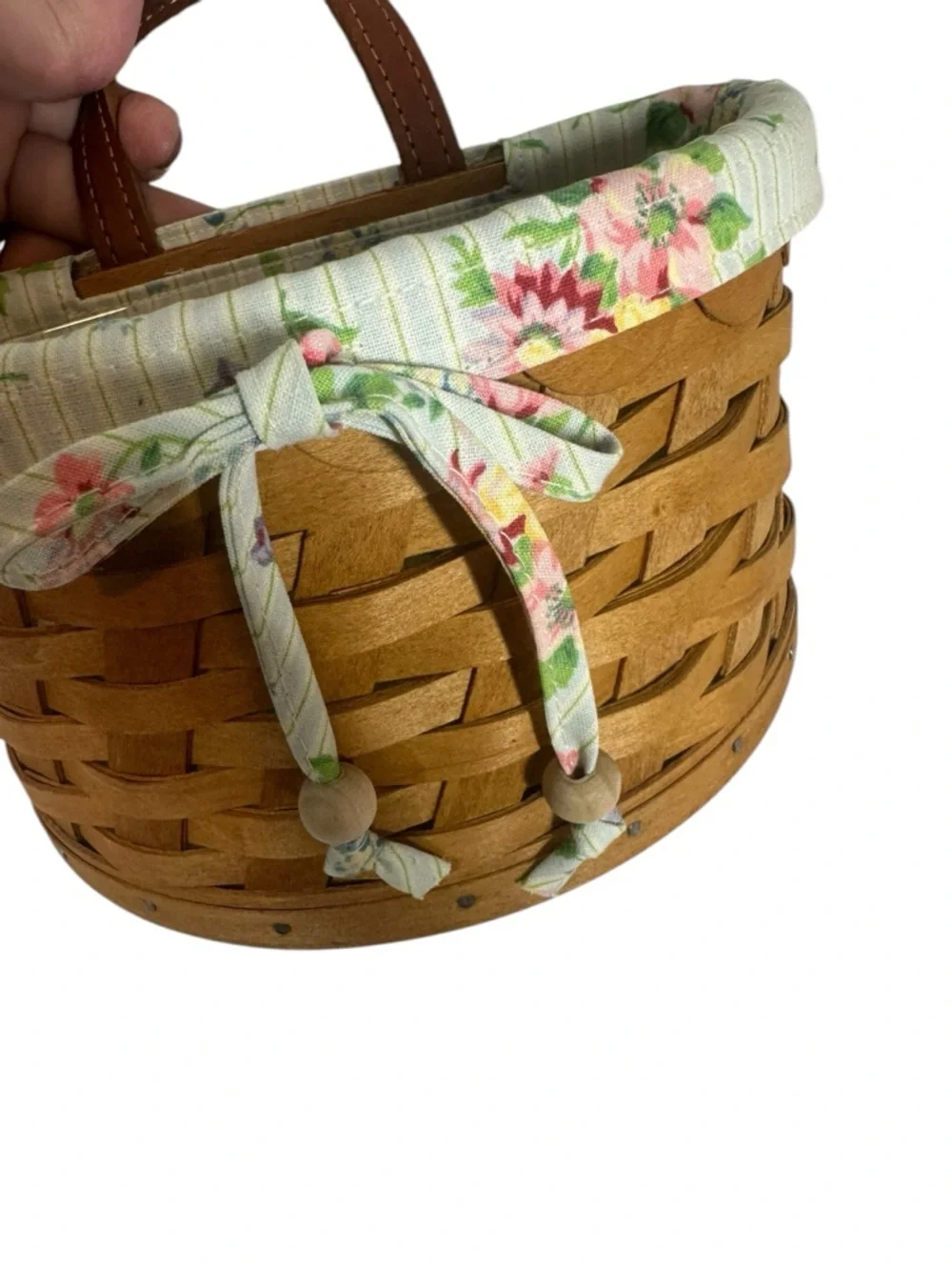 LONGABERGER 2006 Small Scalloped Pocket Hanging Basket Floral & Plastic Liner